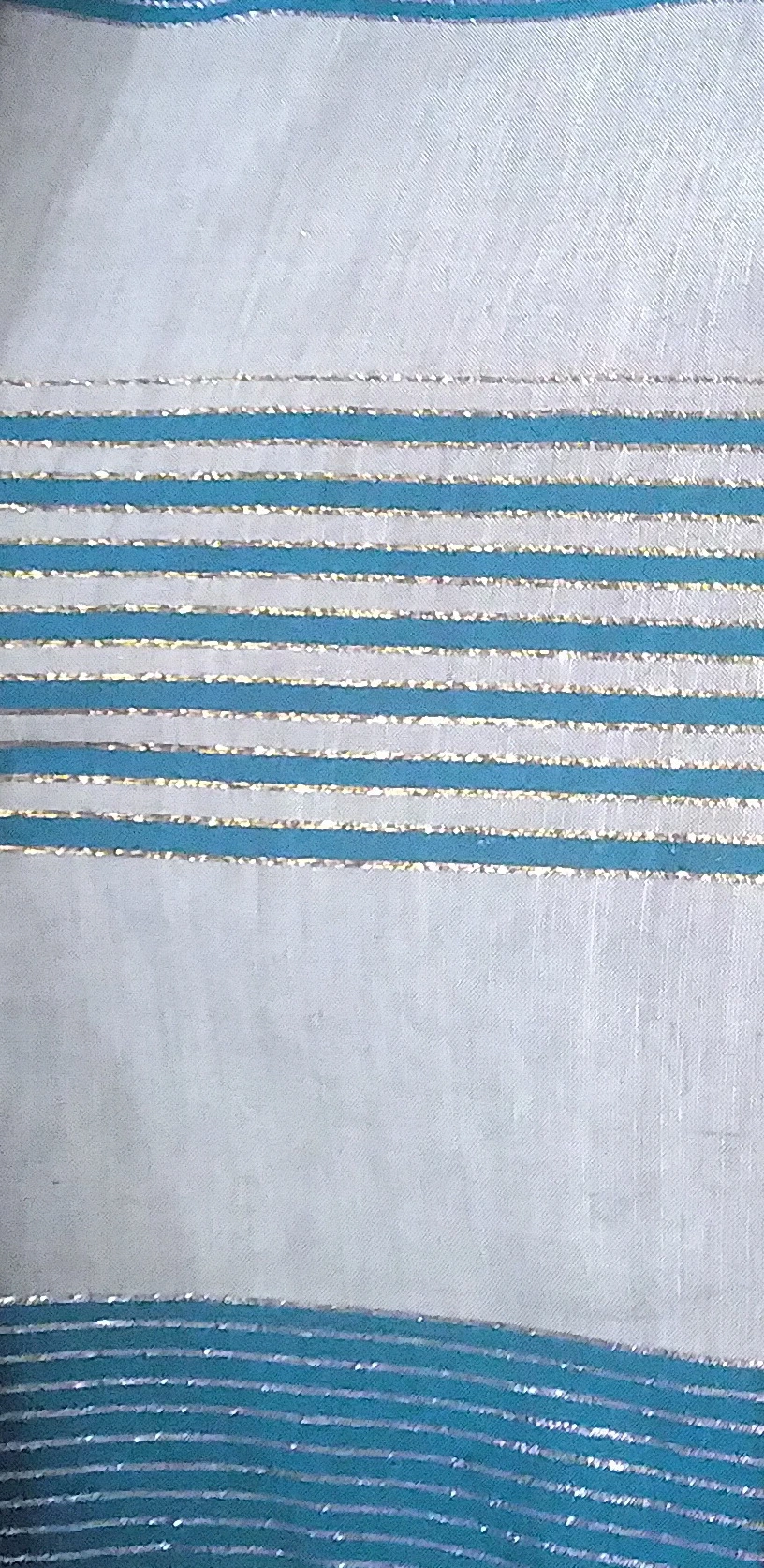 Handloom Cotton-Silk Striped Saree - YTK - Sky Blue & Teal Mix